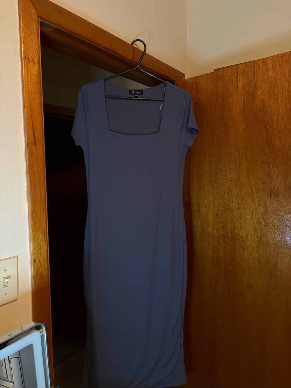 Square-Neck Midi Dress in Dusty Blue